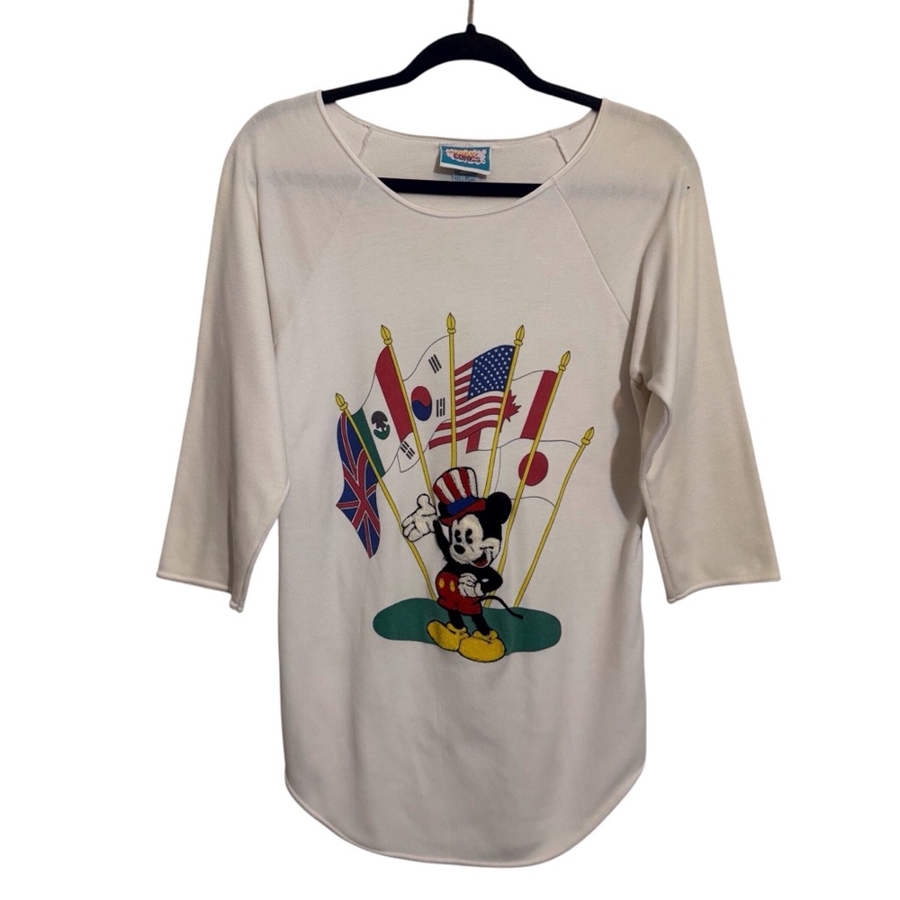 Vintage Sunday Comics Mickey Mouse Flags Lightweight Sweater Womens Soft Worn In